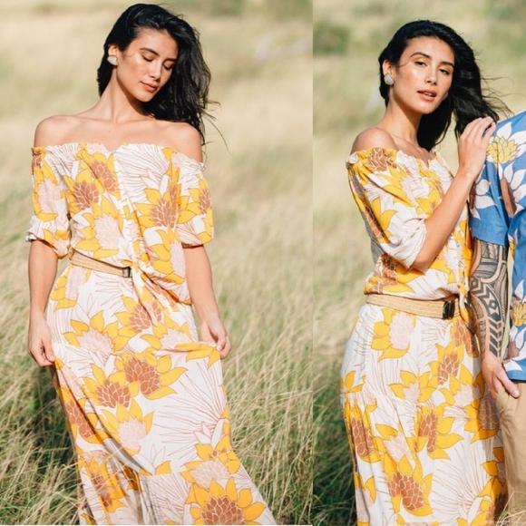 Fighting Eel Ava Sky Top Oceana Cream Palawan Sunflower Blouse Off-Shoulder XS - Picture 2 of 14